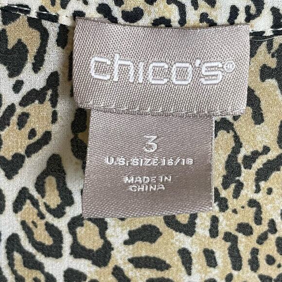 Chico's‎ Size 3 XL Button Up Long Sleeve Animal Print Blouse Brown Tan - Picture 6 of 7